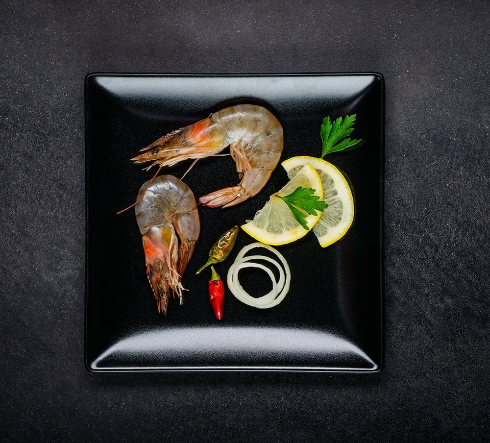 Shrimps on Black Plate, Seafood and Shellfish