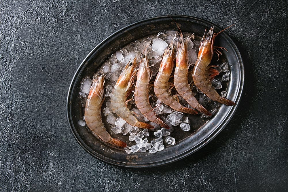 Raw uncooked prawns shrimps