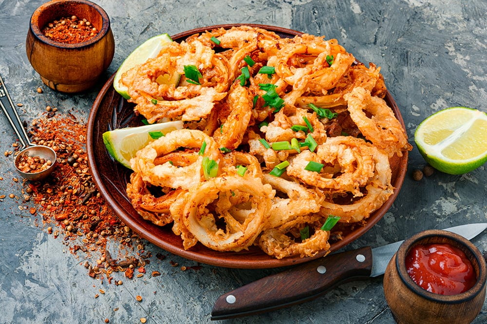 Crispy fried squid rings